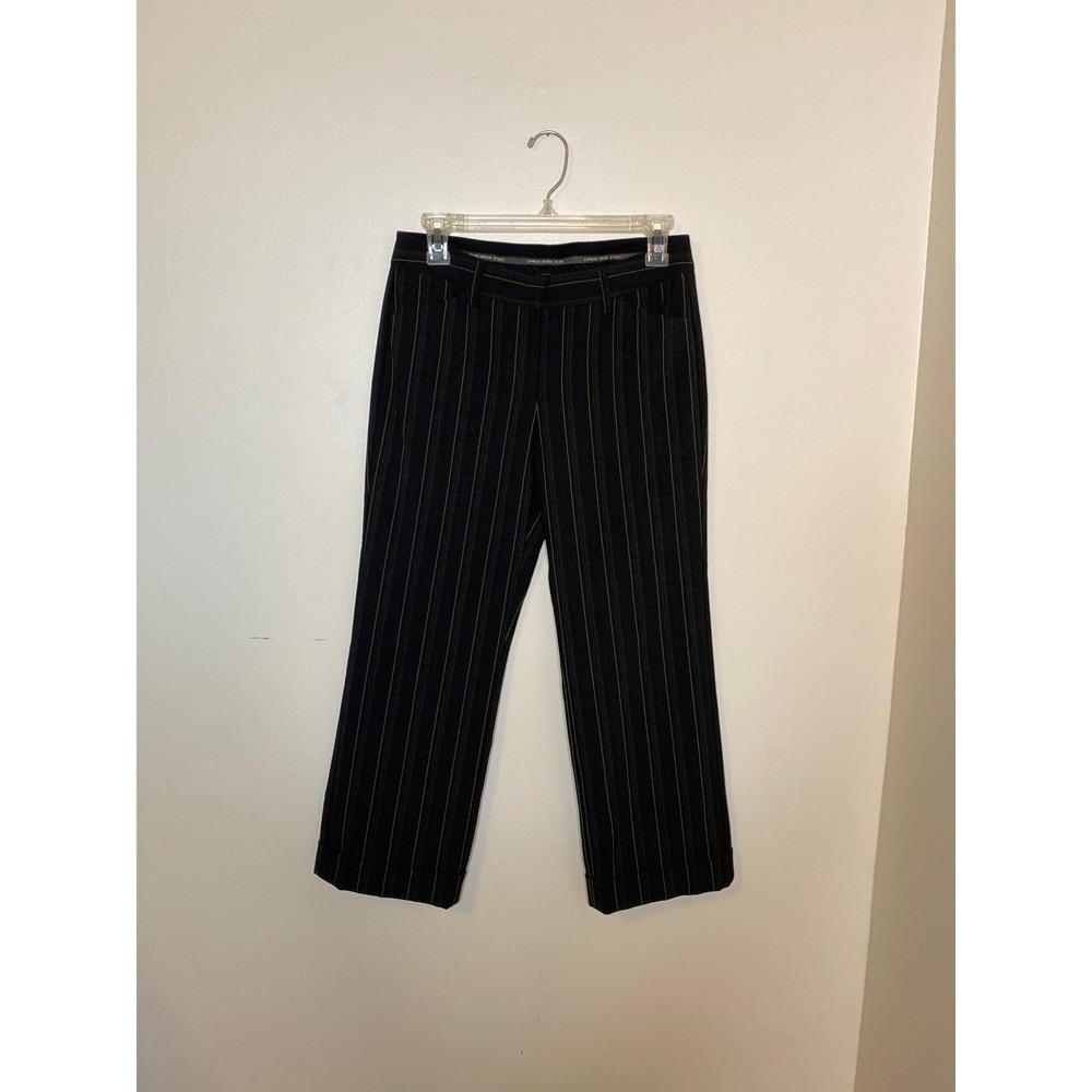 Express Editor Cropped Yellow and Black Pinstripe Pants
